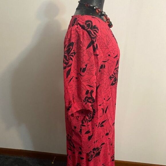Jane Baar Vintage 80's short sleeves Red/Black Floral dress, size 20 - Picture 4 of 5